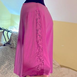 Size 2X Denim & Company Shirt with 3/4 Lace Panel Sleeves